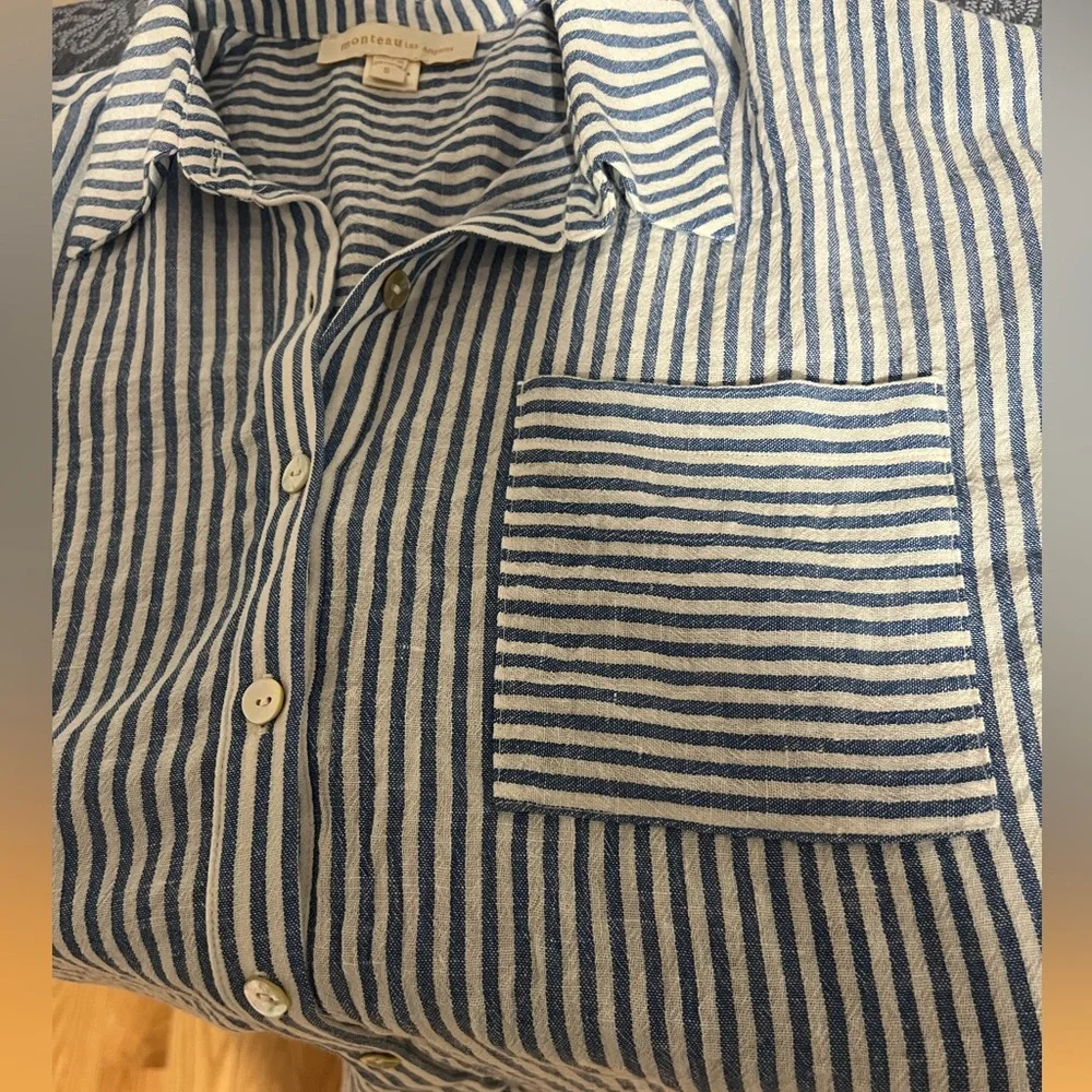 Navy and White Striped Button-Up shirt - Picture 4 of 7